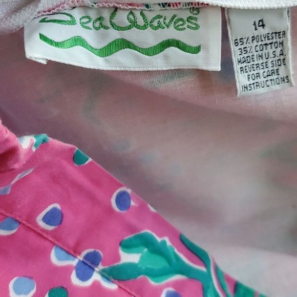 Vintage resortwear  pink & green tropical skirt Sea Waves size 14 - Picture 2 of 8